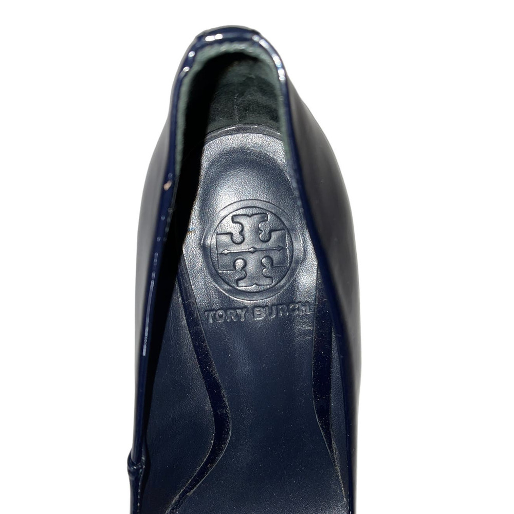 Tory Burch Dark Midnight Blue Round Toe Patent Leather Wedge Heel Size 6.5 - Picture 10 of 12